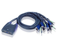 ATEN  CS64U  4端口USB KVM多电脑切换器；为整合2m线缆于一体，并内建USB接口连接端口，设计十分轻巧，可从一组控制端控管4台服务器电脑主机。