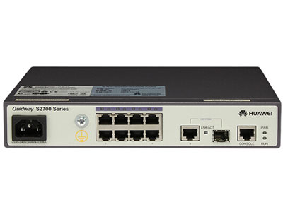 华为 S2700-9TP-EI-AC 交换机 (8个10/100Base-TX以太网端口,1个10/100/1000Base-T以太网端口,1个复用的千兆Combo SFP,交流供电)