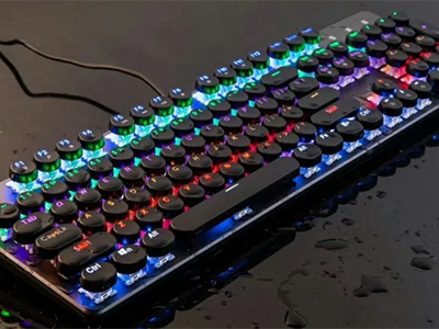 森松尼 S-J104 机械键盘 青轴 黑色 金属面板 跑马灯 可插拔 朋克键帽