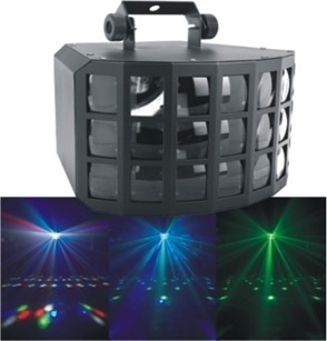 LED三層鐳射燈電壓：AC110-24-V,50-60HZ  功率：50W 光源：2顆10W LED科銳燈珠  通道：7CH 模式：自走,DMX512,聲控,主從 工作環境：室內 適用于迪斯科,俱樂部,酒吧,慢搖,移動DJ等 尺寸：300x280x190mm 重量:3.1kg
