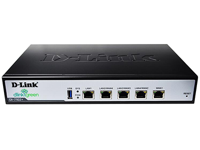 D-Link DI-7102+  11寸钢壳，5个千兆端口，推荐待机量160台，推荐外网带宽200Mbps，支持上网行为管理、智能流控、VPN及多种认证方式；支持云平台、微信管理、联动管理