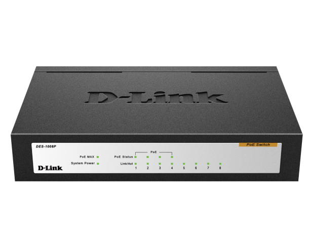 D-LINK DES-1008P 百兆PoE非网管交换机 4个百兆PoE电口+4个百兆电口，支持802.3af标准，非网管