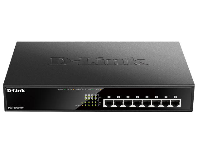 D-LINK DGS-1008MP 8口千兆非网管POE交换机 8个千兆PoE电口，支持802.3at PoE标准