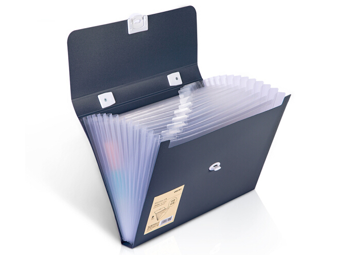得力(deli)13格A4手提風琴包多層文件夾 樂素系列學生試卷收納袋資料冊補習包 深藍72593