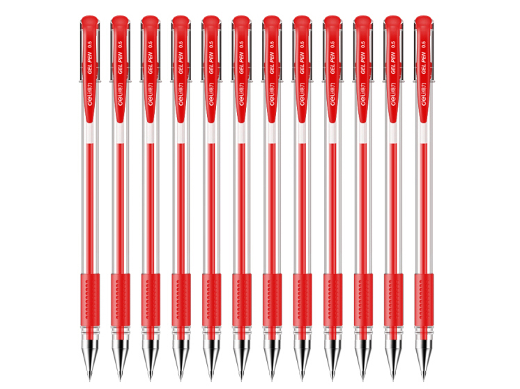得力(deli)0.5mm辦公中性筆 水筆簽字筆 12支/盒紅色34567 辦公用品