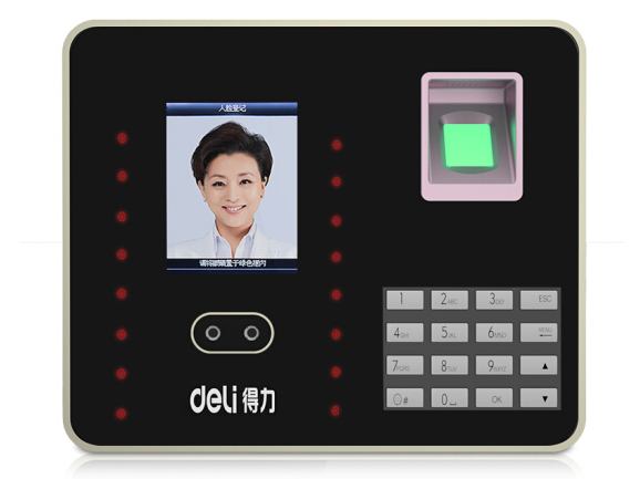 得力（deli）33155 面部指紋混合識別免軟件考勤機 人臉識別+指紋識別+密碼驗證三合一智能打卡機 支持局域網