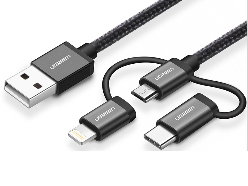 绿联（UGREEN）US186 USB2.0转Micro USB+Type-C+Lightning数据线