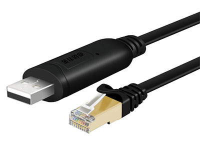”金佳佰业  贵族系列  USB2.0转RJ45 调试线” ”1.USB转RJ45调试线 
2.采用英国原装IC芯片:FT232RL+ZT213的双芯片设计，性能稳定，兼容性强
3.输入端：USB2.0A公，符合USB2.0标准，向下兼容USB1.1规范 
4.输出端：RJ45公，符合RS232串口协议标准
5.支持远程唤醒、电源管理
6.多系统兼容，支持热插拔，Win8/10，MacOS系统免驱
7.RJ45端带屏蔽铁壳”
