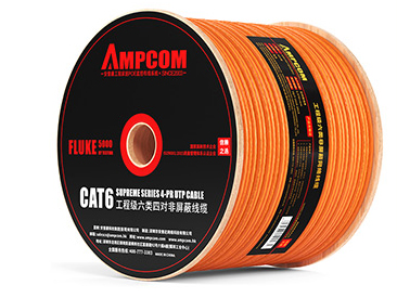 安普康(AMPCOM)六类网线0.57mm无氧铜芯CAT6类千兆非屏蔽监控工程箱线POE供电宽带连接线305米 AMC657305(OR)