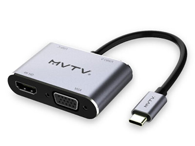 梦田Type-C转HDMI+VGA+USB+PD四合一投屏苹果华为笔计本手机电视扩展坞转接头
