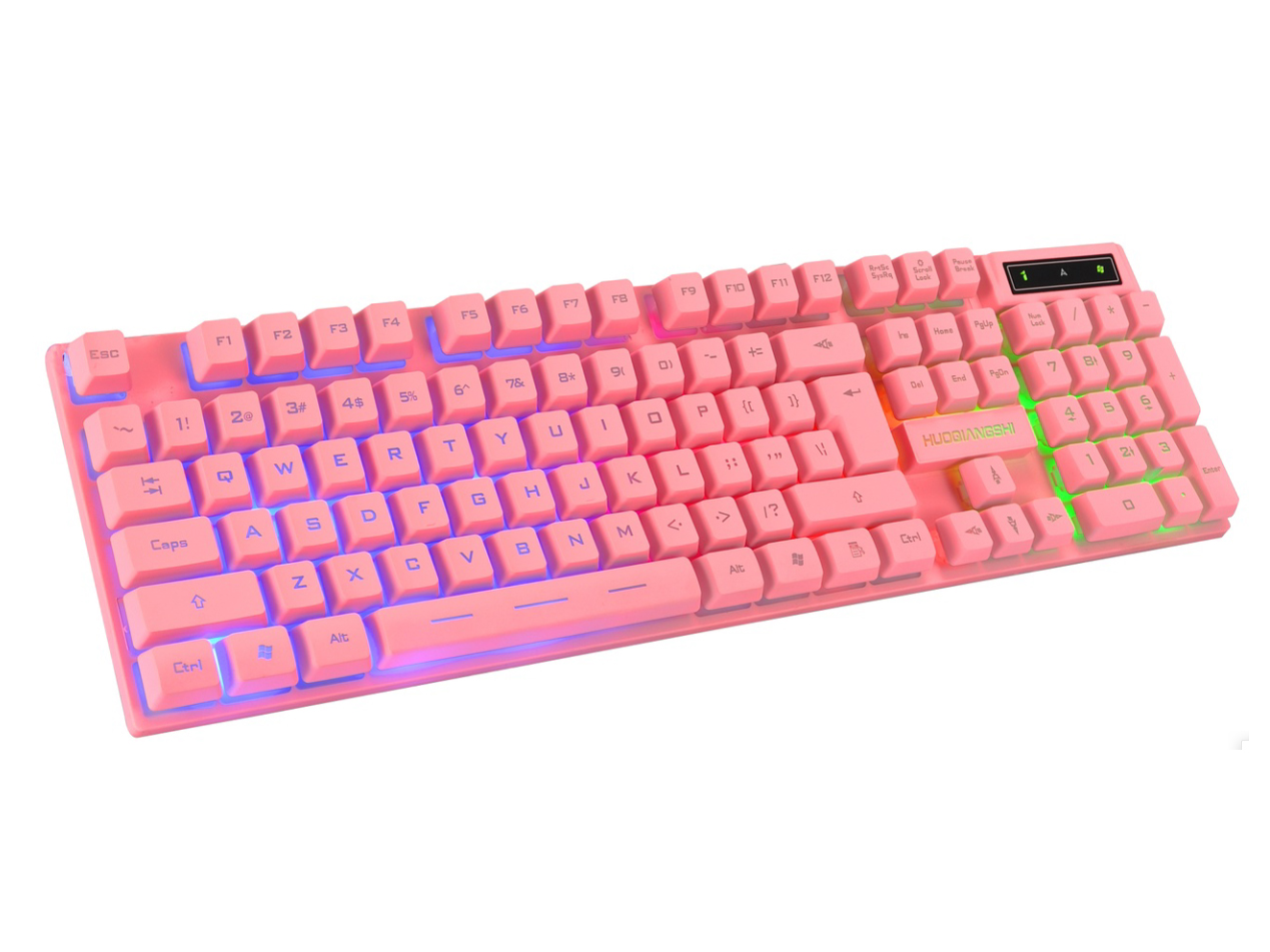 火槍師 G103粉色單鍵 發光電腦筆記外接usb薄膜背光有線鍵盤
