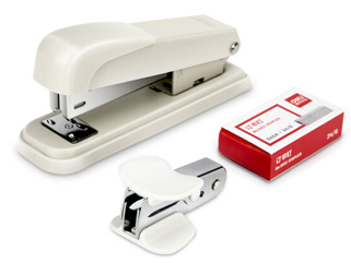 得力(deli)订书机三件组合套装(订书机+订书钉+起钉器) 订书器 白色0359