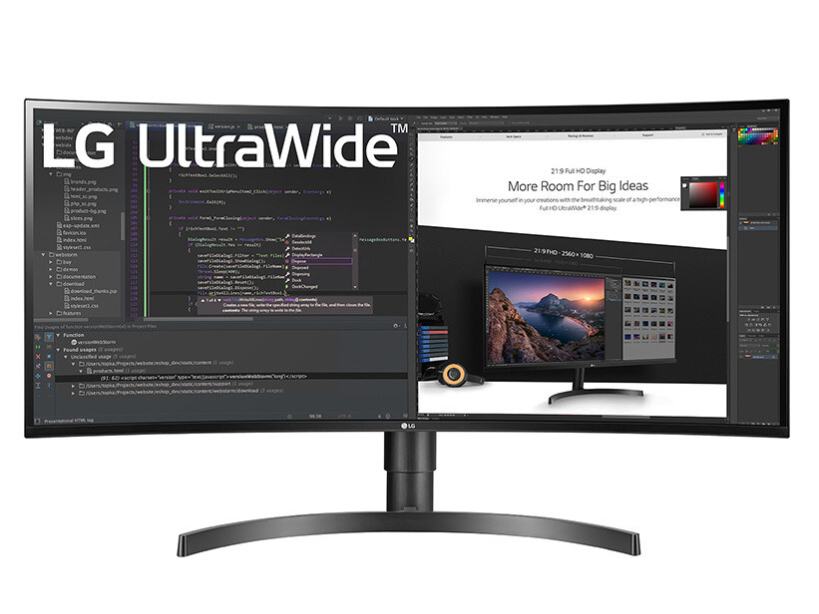 LG 34WN80C-B 34英寸 21:9 曲面 超宽带鱼屏 2K Type-C反向60W 快充 HDR 升降底座 IPS屏 游戏 显示器