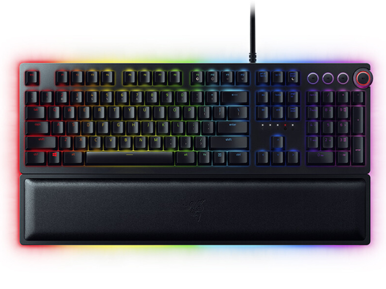 雷蛇 Razer 獵魂光蛛精英版 線性光軸 機械鍵盤 有線鍵盤 游戲鍵盤 104鍵 RGB幻彩 電競 黑色 幻彩腕托