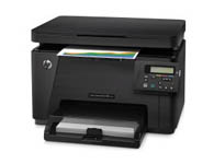 HP M176打印机  产品类型： 彩色激光 涵盖功能： 打印/复印/扫描  最大处理幅面： A4  耗材类型： 鼓粉一体  黑白打印速度： 16ppm  打印分辨率： 2400×600dpi  网络功能： 有线网络打印  双面功能： 手动