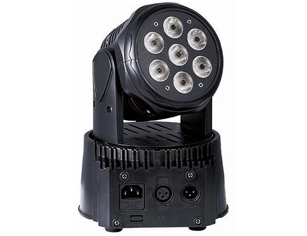 帕灯 FH-70 7颗摇头,  灯珠功率：7*8W  4-in-1 Led (RGBW)（7*10W红绿蓝白四合一灯珠）
使用寿命：50000 小时
电压：100-240V AC.50/60HZ
额定功率：100W （50W)
控制模式：声控/自走/控台/主从联机
DMX通道：8/13(9/14)
尺寸：225*225*395mmm(175*175*235mm）
净重/毛重.：2.7/3.41kg（2.7/3.5KG)
装箱数：4台/箱
效果描述：选用进口全彩四合一科瑞灯珠、色彩纯正，540度高速旋转，
