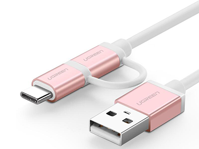 US177    USB-A转Micro USB +USB Type-C数据线  银白色                              线芯：2822AWG多股无氧铜                          屏蔽：双层铝箔+地线                     特点：铝壳、耐拔插                       电流：2.4A                             彩盒包装









