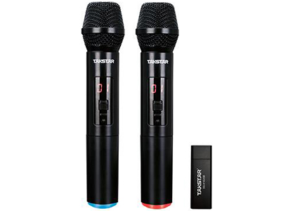 得胜 DG-K10USB UHF无线麦克风 采用UHF无线频段，抗干扰能力强，传输稳定可靠
• 采用双通道设计，挑选过的固定工作频点，可简单、快速配对连接
• 无线系统内置导频密钥，可有效解决信号串扰