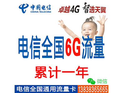 电信4G全国套餐：6G流量累计一年-不限时间--板电脑-ipad-手机上网流量卡