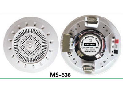 曼聲  MS-536  ”額定／最大功率：3-6W
輸入電壓：70V-110V
安裝開孔尺寸：Ф150mm
靈敏度：98dB
揚聲器：6””
尺寸：180*70mm”
