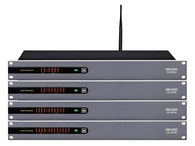 DX系列數字音頻處理器  DX系列是一款全數字音頻處理器，外觀簡潔大方；
96KHz采樣頻率，32-bit DSP處理器，24-bit A/D及D/A轉換；
支持WiFi無線連接，并配有USB及RS232接口連接電腦，讓調試更方便和簡潔；
輸入和輸出每路均設有8段獨立參量均衡（調節增益范圍可達±20dB），每路均有延時、極性及靜音設置，延時最長可達1000ms