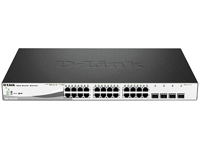 D-Link DGS-1210-28P  24个千兆PoE电口+4个千兆光电复用口，支持802.3af/at PoE标准，1-4单端口PoE最大功率30W，5-24单端口PoE最大功率15W，整机PoE最大功率193W，Web网管，铁壳，机架型，440 x 210 x 44mm
