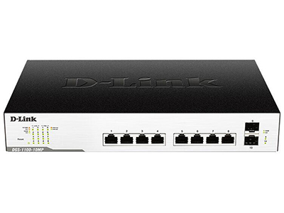 D-Link DGS-1100-10MP  8个千兆PoE电口+2个千兆光口，支持802.3af/at PoE标准，单端口PoE最大功率30W，整机PoE最大功率130W，Web网管，铁壳，桌面型，可上机架，280 x 180 x 44mm