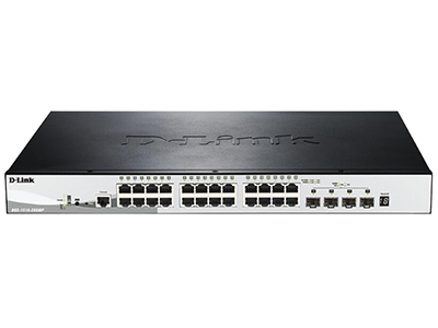 D-Link DGS-1510-28XMP  24个千兆电口+4个万兆光口，Smart网管PoE交换机，铁壳，机架型，最大PoE输出370W，可物理堆叠，支持节能、静态路由、ERPS、三元绑定、QoS、ACL、多种接入认证、IPv6、Web/SNMP管理的等