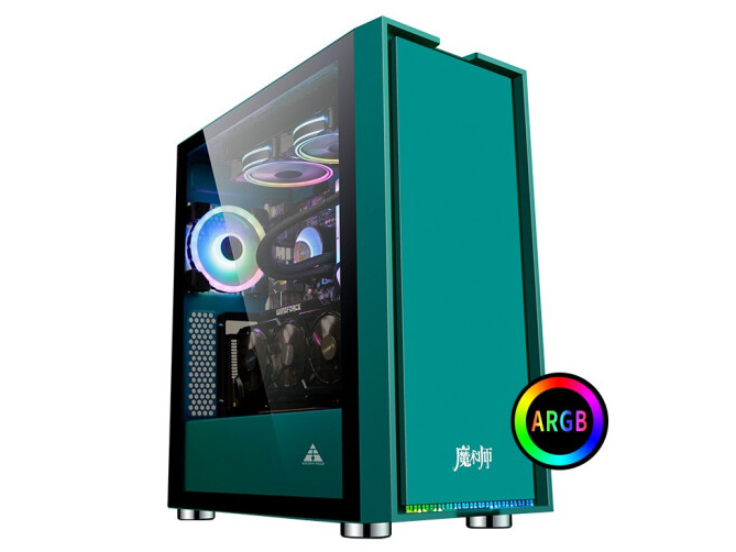 金河田（Golden field）魔术师 绿水鬼钢化玻璃电竞RGB台式水冷电脑机箱（ATX/MATX/ITX/藏线板/显卡竖装）