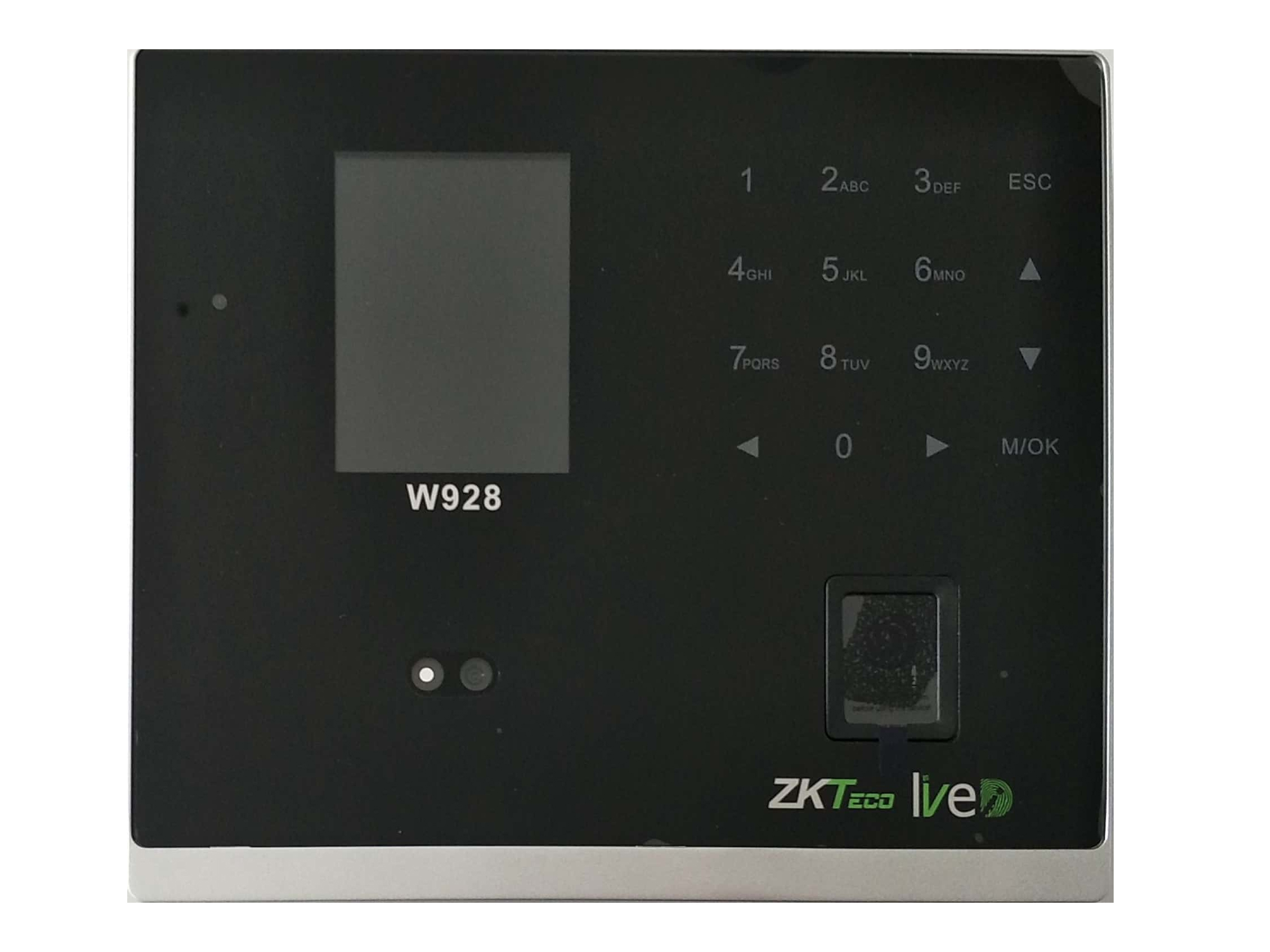 ZKTeco中控 W928 指纹+人脸识别考勤机 存储容量：面部容量：500张，指纹容量：1000枚