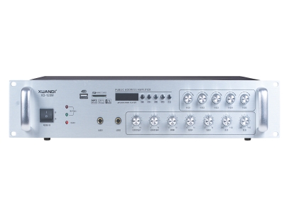 XUANDI炫笛：XD-120M 具体参数： 额定输出功率有效值：120W 额定总输出：70V/4-16Ω/100V(110V) 额定五分区输出：100V(110V)  频率响应：40Hz-16KHz ,＜±dB 话筒输入:-52dB 线路输入:-10dB  信噪比折合至话放输入端：≥   80dB  录音输出电平：-10dB 监听输出：＋4dB    电源：AC220V±10% 50Hz