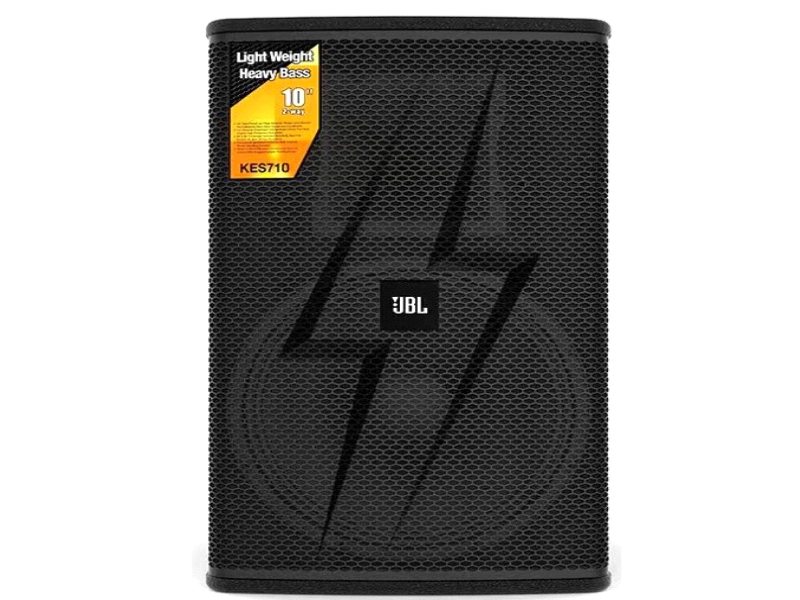 JBL◆型号：KES710 ◆系统类型：10英寸2分频，低音反射式 ◆频率范围(-10dB)：60Hz-20KHz  ◆频率响应(±3dB)：85Hz-20KHz ◆灵敏度（1M/2.83V)：96dB±2dB                                                                                                                        ◆额定阻抗：8ohms ◆最大声压输出：122dB(峰值125dB)   ◆覆盖角：60 °x90 °（HxV)   ◆额定输入功率（额定/音乐信号/峰值：350W/700W/1400W                                    ◆低音单元:1个10英寸高输出低音 ◆高音单元：1个1.5英寸压缩驱动器                                                                                                                                                                                                                              ◆外形尺寸(HxWxD)：530mmx305mmx338mm ◆净重：16.4kg （36.1lbs）                     ◆输入连接器：2xNeutrik?Speakon?NL4MP ◆箱体结构：六边楔形，15和18mm夹板 主要特点： ?10英寸高功率大动态低音驱动单元 ?1.5英寸高分子聚合振膜高频压缩驱动单元 ?聚丙烯基材多元复合材质号角，可旋转安装 ?60 °x90 °覆盖角设计，不同环境均具备平滑的偏轴向频率响应 ?箱体采用高品质多层夹板制作，表面经黑色耐磨喷漆处理 ?精密设计的分频器，提升中频表现同时优化功率分配 ?极具时尚的星钻辐射钢制网罩，带有防尘面网 ?标志性的JBL发光微标