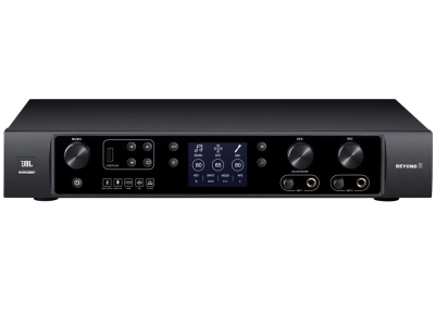 JBLJBL 型号：BEYOND3 高效的360瓦,两个渠道D类放大器 签名JBL电子卡拉ok声音数字处理提高了唱卡拉ok应用程序的经验,与音调变化,回声和混响 8用户自行设定预设 15-band参数EQ麦克风和音乐输入 三级汽车移频反馈抑制提供干净、清晰的声音 两个RCA输入和一个光学输入 两个HDMI输入和一个HDMI输出(弧) 蓝牙和USB输入提供灵活的音乐连接 额定功率 2 ch 360 w 8Ω Amp类型 类d 显示 2.8英寸液晶 频率响应 20 hz - 20 khz, + 1/-1 db (RCA输入) 50 hz - 14 khz, + 1.5/-3 db (1/4