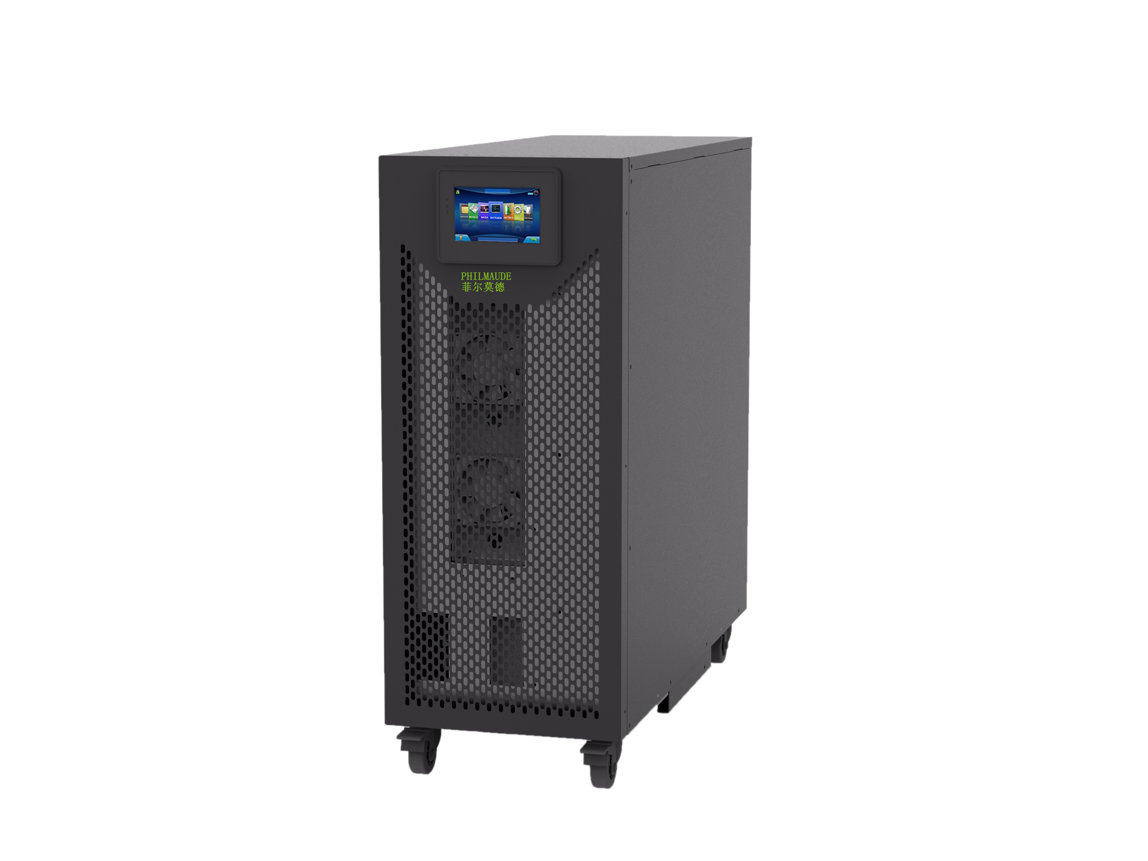 菲尔莫德（PHILMAUDE）PHMD-E-3340KL长机（单主机）；40KVA=40KW；输入/输出电压：380/380；输出功率因数1、电池电压±240VDC；具有自动开机、标配RS232、EPO、USB接口；液晶显示屏