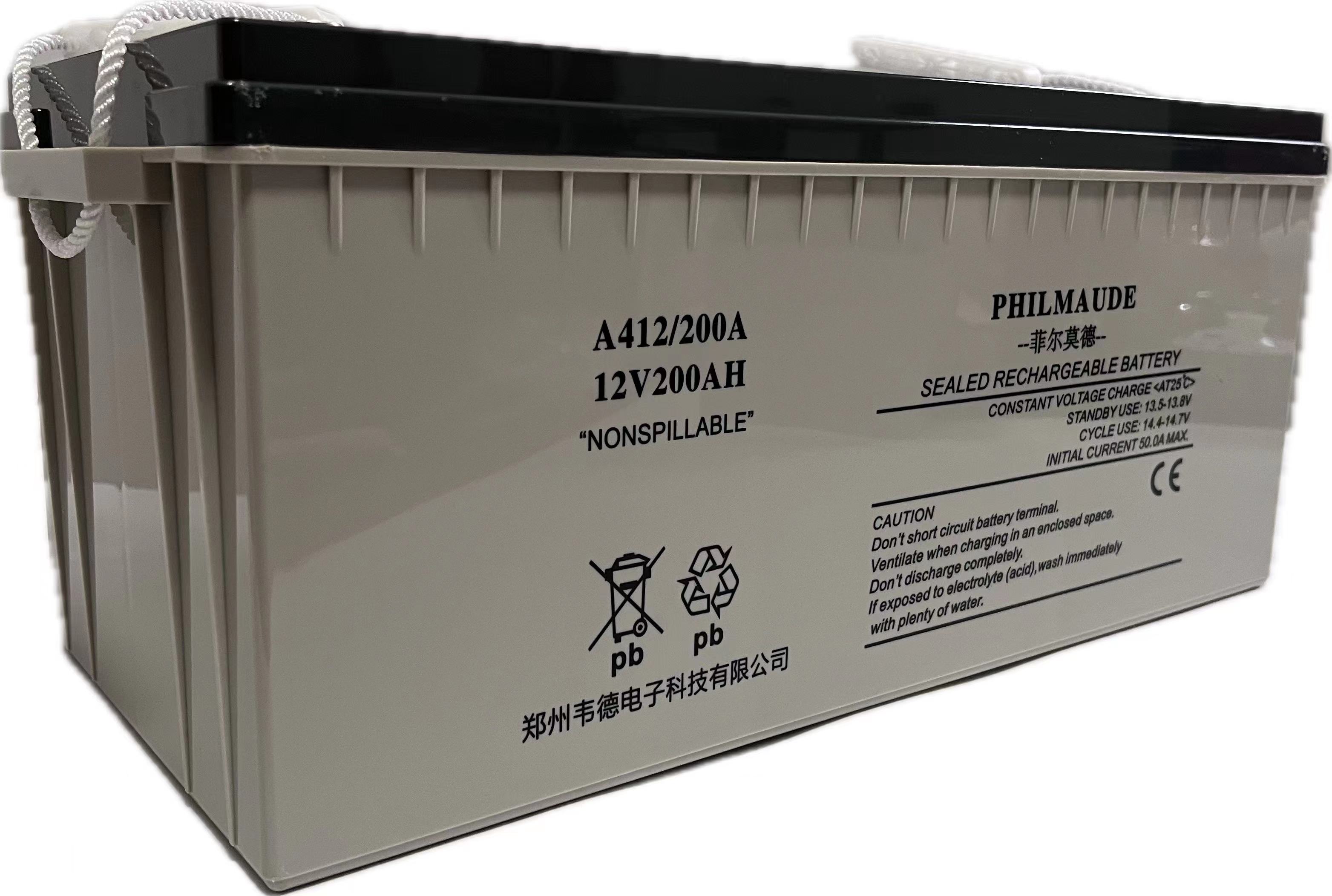 菲尔莫德A412/200A电池（12V200AH）铅酸免维护蓄电池，白壳，蓝盖壳体，质保1年，设计使用寿命3-5年、应用领域;UPS电源、EPS电源,太阳能系统，电力系统。