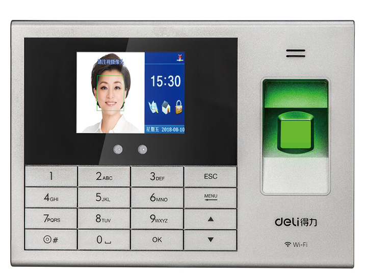 得力人脸指纹考勤机WIFI网络打卡机14050CS智能云考勤机(银灰)(台)