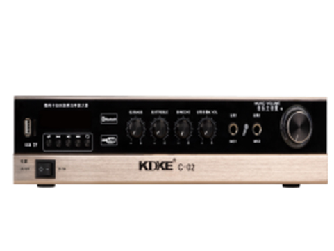 KDKE C-02数字USB、SD播放立体声，蓝牙连接，混响效果 额定功率：2X80W/8Ω 信噪比：小于100dB,阻抗：8Ω