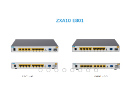 中兴ZXA10 E801 新一代全GE GPON上行金属外壳ONU终端，网络侧支持1/2×GPON上行，支持Type C保护，用户侧提供8×GE端口，满足政企客户重要业务保护要求，实现数据、视频业务接入。