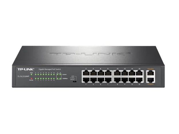 TP-LINK 18口千兆上联网管PoE交换机 企业级交换机 监控网络分线器 分流器 TL-SL2218MP