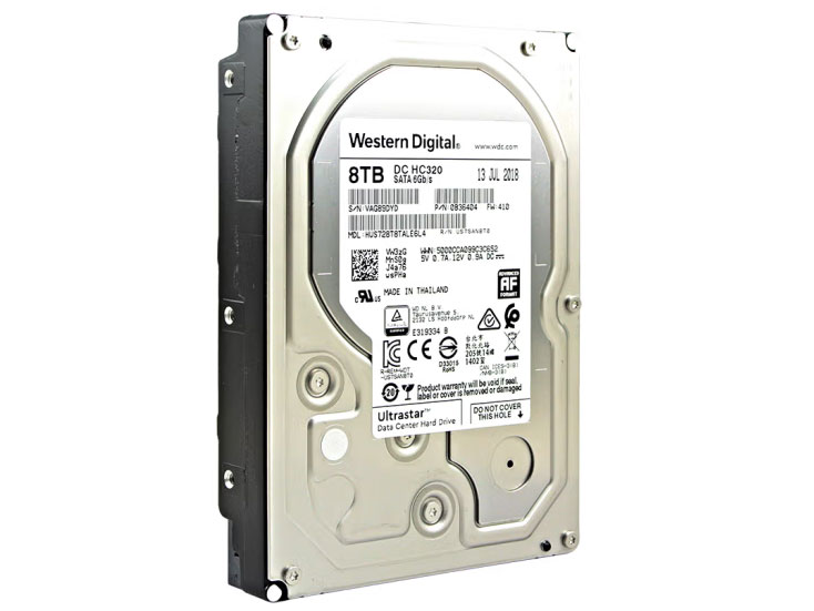 西部数据 企业级硬盘 Ultrastar DC HC320 SATA 8TB CMR垂直 7200转 256MB (HUS728T8TALE6L4)