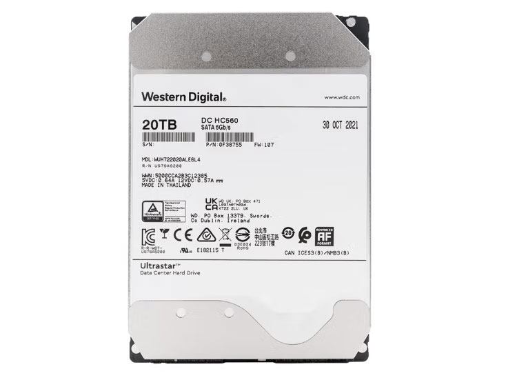 西部数据（WD） 企业级硬盘 NAS服务器监控阵列机械硬盘 3.5英寸 CMR垂直 7200转 SATA接口 HC560 20T-WUH722020BLE6L4 Ultrastar