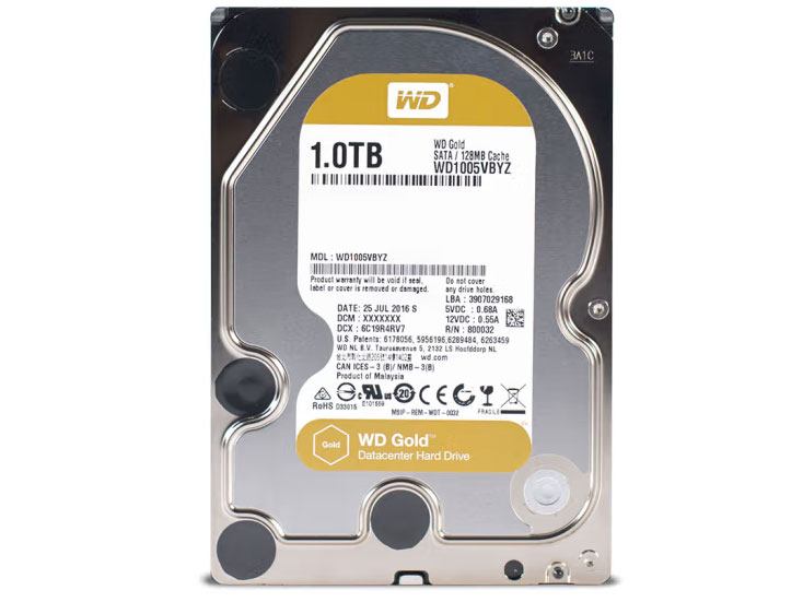 西部数据 企业级硬盘 WD Gold 西数金盘 1TB CMR垂直 7200转 128MB SATA (WD1005VBYZ)