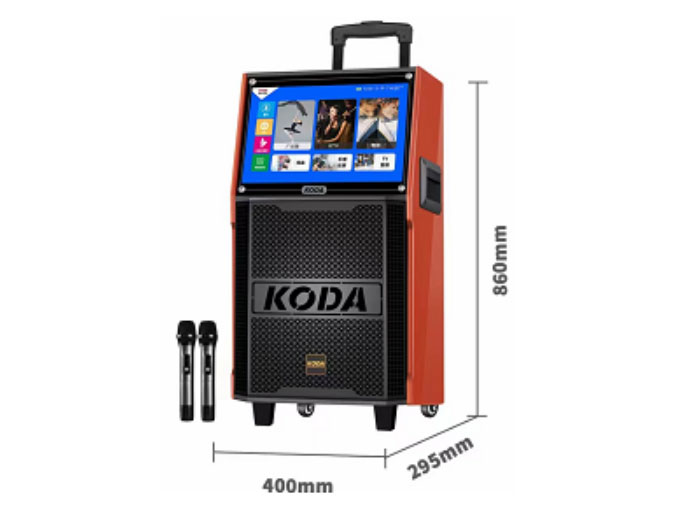 科达  帝龙系列       KD-V10 10寸低音喇叭5寸中音＋80磁子弹头高音。                     15.4寸高清屏幕，钢化玻璃，双U段定频话筒。内置320G大内存