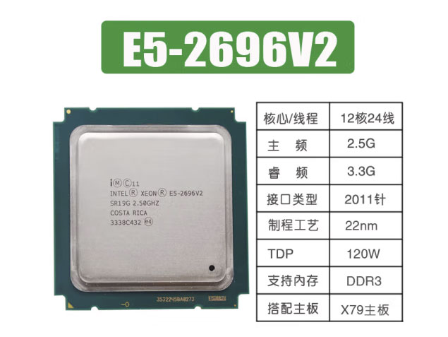 E5 2696V2 2.5G 12核24线程 上X79D3 