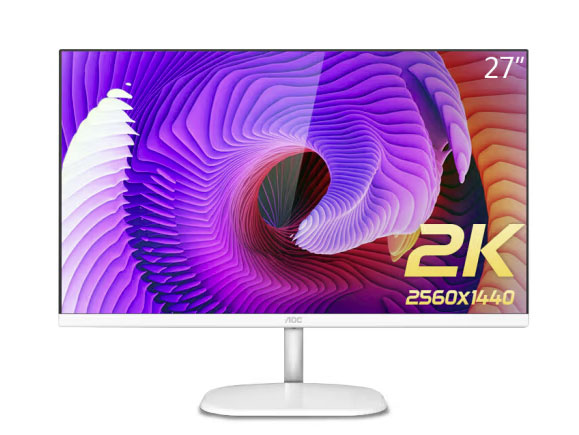 AOC Q27V3/ws   IPS 2K75HZ 白 HDMI+DP 微边框广视角? HDMI线 支持壁挂? 方底座 色彩精准度ΔE