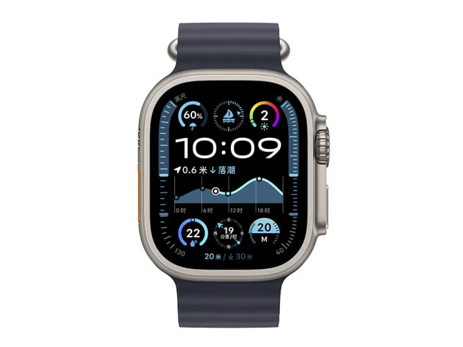 Apple/苹果 Watch Ultra 2 智能手表GPS+蜂窝款49 毫米原色钛金属表壳海军蓝色海洋表带MXDA3CH/B