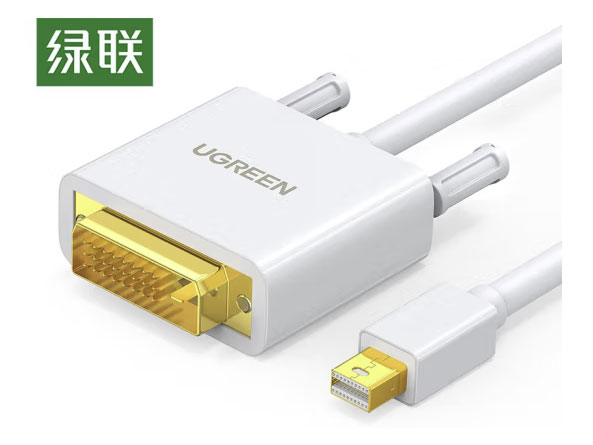 绿联（UGREEN）Mini DP转DVI转换线 迷你DP雷电转接头 适用Surface苹果Mac电脑接显示器投影仪 白色 1.5米