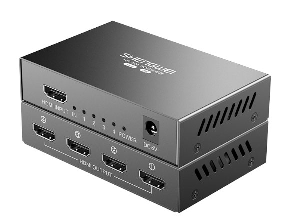 胜为  HP-104 HDMI分配器一分四 一进四出分屏器 配3C电源适配器 笔记本电脑智能盒子连接电视投影仪显示器