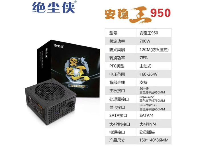 绝尘侠  安稳王950 	智能温控额定700W 带双CPU供电接口