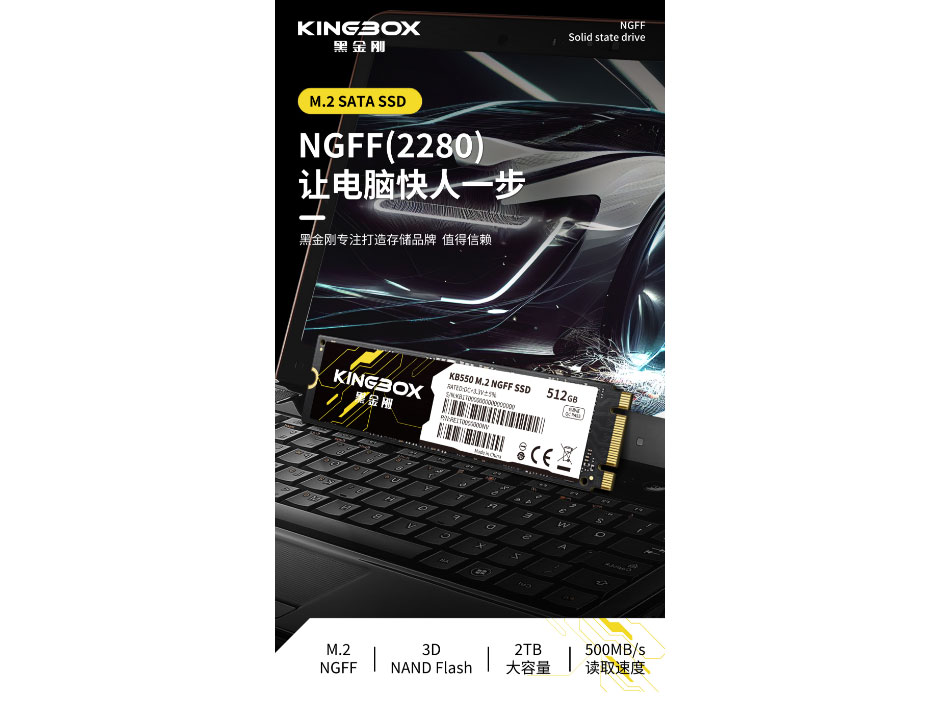 黑金刚  M.2 NGFF 3D NAND Flash  2TB 大容量 500MB/S读取速度